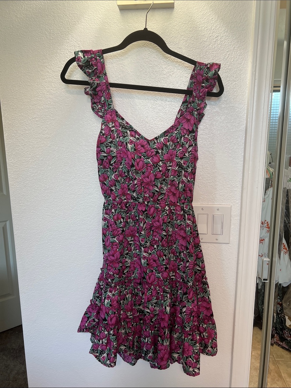 SHEIN Purple Floral Midi Dress with Green Leaves